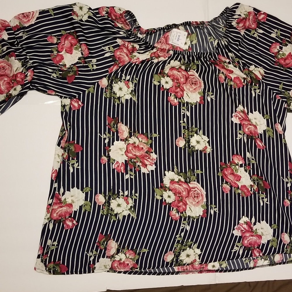 3X Plus Size Love Ryan Blue Stripped Top - Picture 4 of 4